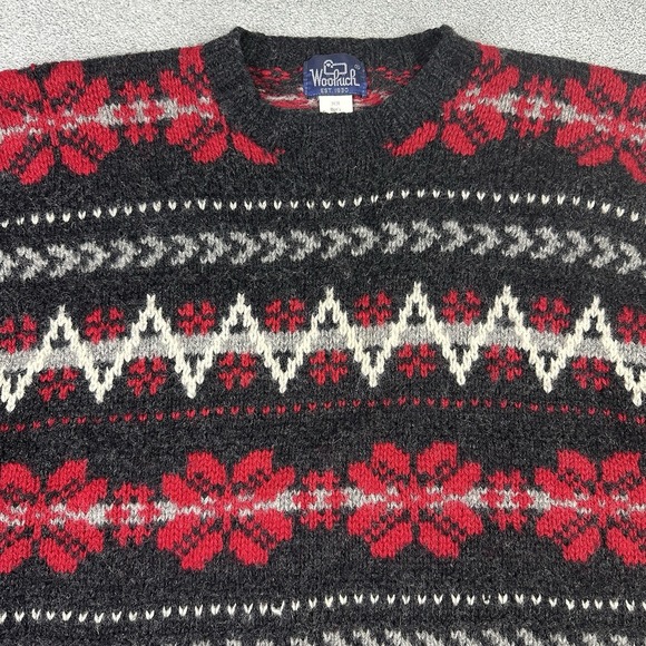 Vintage Woolrich Sweater Mens Large 100% Wool Knit Snowflake Nordic Warm READ* - Picture 2 of 10